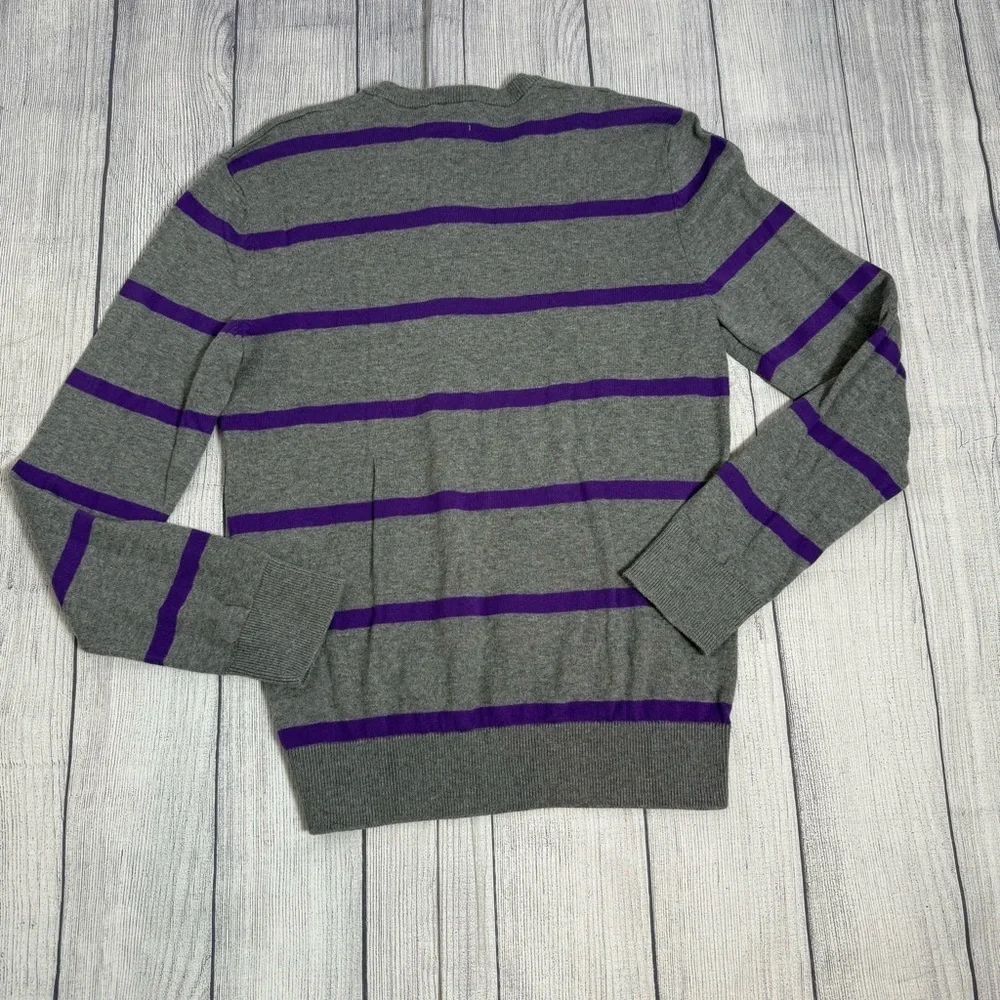 Old Navy boys Gray & Purple Striped V-Neck Sweater Size S 100% Cotton